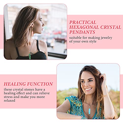 Hicarer 16 Pieces Healing Crystal Pendant Hexagonal Natural Crystal Pendant Pointed Quartz Gemstone Jewelry Wire Wrapped Charms for Necklace Jewelry Making DIY Craft(Lovely Colors)