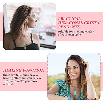 Hicarer 16 Pieces Healing Crystal Pendant Hexagonal Natural Crystal Pendant Pointed Quartz Gemstone Jewelry Wire Wrapped Charms for Necklace Jewelry Making DIY Craft(Lovely Colors)