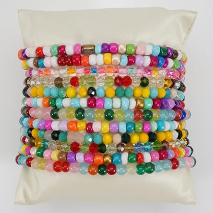 12Pcs Bohemia Multilayer Resin Seed Beaded Stackable Bracelets Colorful Crystal Glass Beads Stretch Bracelet BFF Friendship Elastic Wristbands for Women Men Summer Beach Boho Vacation Jewelry - color: Colorful