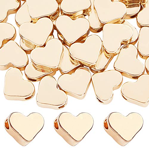 PH PandaHall 60pcs 14K Gold Plated Heart Beads, Love Heart Spacer Beads 6x7mm Metal Brass Hearts Loose Bead Charms for Mother's Day Necklace Bracelet Earring Wedding Birthday Jewelry Making - size: 6x7mm