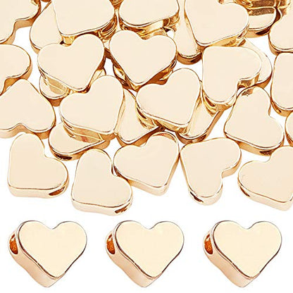PH PandaHall 60pcs 14K Gold Plated Heart Beads, Love Heart Spacer Beads 6x7mm Metal Brass Hearts Loose Bead Charms for Mother's Day Necklace Bracelet Earring Wedding Birthday Jewelry Making - size: 6x7mm