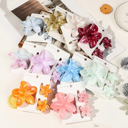 Flower Hair Clips for Women Girls Claw Clips Set Sky Blue Plumeria with Marble Design Barrettes Summer Hair Clip Fashion Hair Styling Accessories for Thick Thin Hair(3Pcs: 1 Large 2 Small) - color: Sky Blue