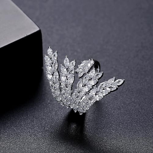 18K Gold Plated Rings for Women and Teen Girls Non Tarnish Cubic Zirconia Fidget Ring Butterfly/Snake/Mesh/Cross/Crown Knuckle Ring Open Adjustable Statement Stacking Chunky Rings - color: Silver Wheat Ears