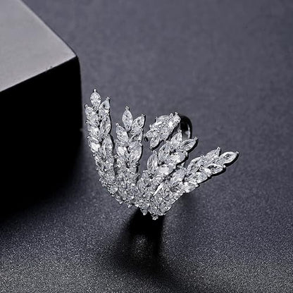 18K Gold Plated Rings for Women and Teen Girls Non Tarnish Cubic Zirconia Fidget Ring Butterfly/Snake/Mesh/Cross/Crown Knuckle Ring Open Adjustable Statement Stacking Chunky Rings - color: Silver Wheat Ears