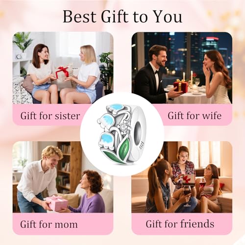 925 Sterling Silver Openable Clip Spacer Bead Fits Pandora Bracelet | Hypoallergenic Clip Stopper Charm, Star Clover Butterfly Floral Mom Heart Paved Zircon Gift for DIY Charm Bracelet Jewelry - color: Lily of The Valley