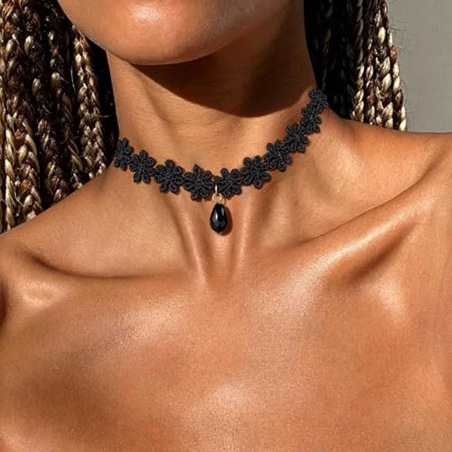 Black Necklaces for Women,Adjustable Layered Collar,Goth Jewelry - color: Flower
