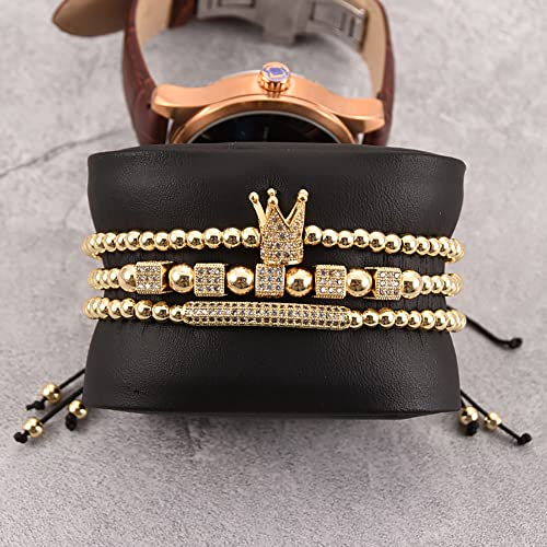 Mens Bracelet Beaded Bracelets Micro Pave Zircon Bracelets for Men Women Bracelets for Men Stainless Steel Cuff Bangle - color: F-gold