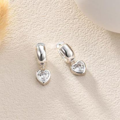 Gold Chunky Dangle Earrings for Women, Bezel Set Cubic Zirconia Charm | 14K Gold Silver Plated, Statement Huggie Hoops Drop Earrings, Trendy Jewelry Gifts, High Grade CZ, Hypoallergenic Lightweight - color: SL-Heart CZ Hoop