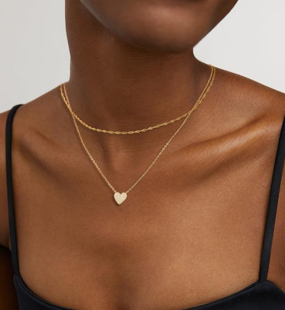 Gold Layered Necklaces for Women, 14K Gold Plated Paperclip Snake Chain Necklace Set, Dainty Coin Cross Tear Pendant Layering Choker Necklaces, Simple Trendy Stackable Jewelry Gifts - color: Diamond Heart Necklace