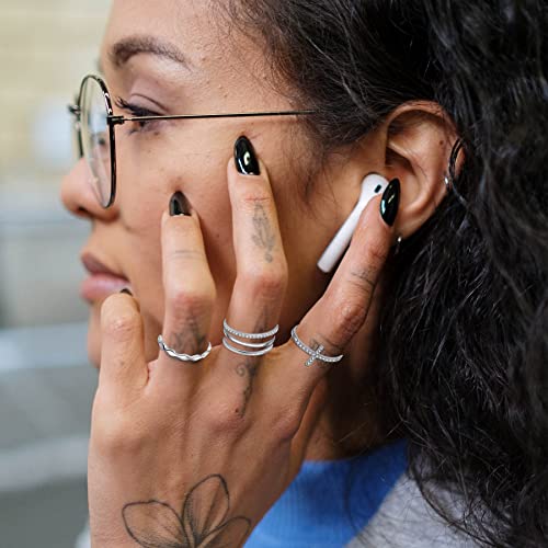 ZOERAY Gold Silver Stackable Rings for Women Non Tarnish CZ Ring Set | 10PCS 14K Gold Plated, Dainty Stacking Band Rings, Cross Wave Paperclip Knot Knuckle Thumb Ring, Jewelry Gifts, Size 4-11 - color: Silver