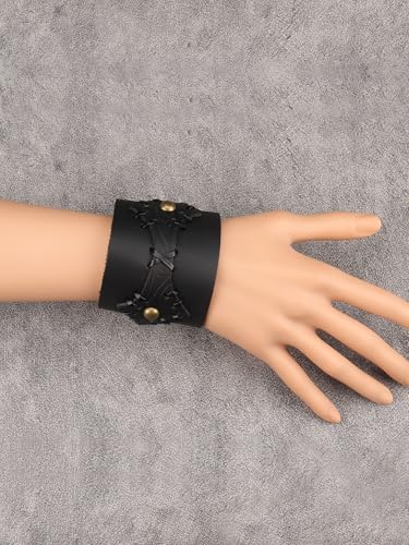 GelConnie Punk Leather Cuff Bracelet Adjustable Straps Wrap Bracelets Arm Armor Cuff Gothic Leather Wristbands for Men, Women - color: MLPB104-Black