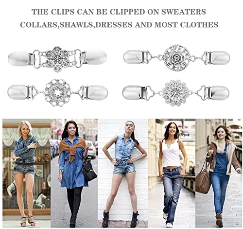 Vintage Sweater Clips Shawl Dresses Shirt Clips Retro Cardigan Collar Chain Clips Brooch Pins for Women - style: Style 1