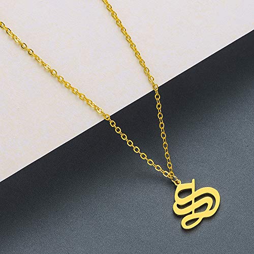 Women's Old English Initial Necklace 18K Gold Plated Stainless Steel Letter Pendant Gift - style: S