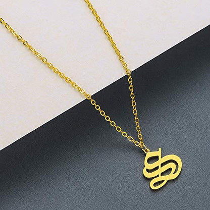 Women's Old English Initial Necklace 18K Gold Plated Stainless Steel Letter Pendant Gift - style: S