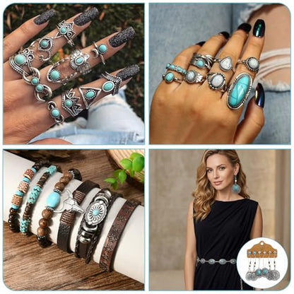 88 Pcs Mystery Jewelry Jar for Women, Boho Turquoise Surprise Jewelry Box with Necklaces Bracelets Rings Earrings and Belt Chain, Multi Style Alternative Romantic Present for Her Party - color: Turquoise