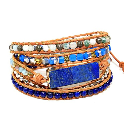 Women Wrap Bracelets Boho Natural Stone Jasper Turquoises Strand Bracelet Jewelry Collection - color: Lazuli