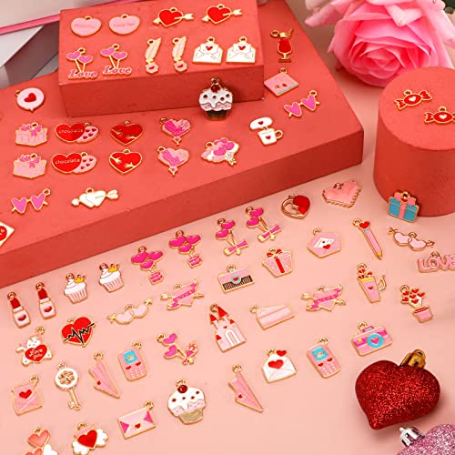 SANNIX 110Pcs Valentine's Day Charms Gold Enamel Jewelry Making Charm | Pink Pendants for Valentines Bracelet Necklace Earrings Making - style: Valentines Charms