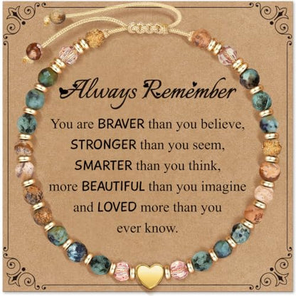 Inspirational Bracelets Gifts for Women: Healing Natural Stone Beads Bracelets - Birthday Mothers Day Gifts Thinking of you Get Well Soon Gift for Women Friends Sister Mom - color: HEART-REMEMBER