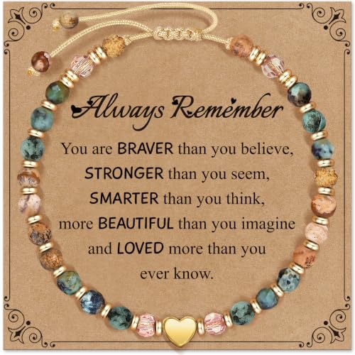 Inspirational Bracelets Gifts for Women: Healing Natural Stone Beads Bracelets - Birthday Mothers Day Gifts Thinking of you Get Well Soon Gift for Women Friends Sister Mom - color: HEART-REMEMBER