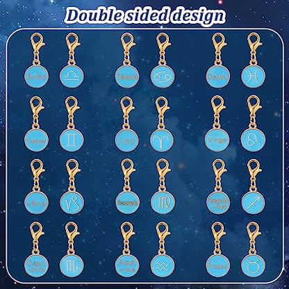 PH PandaHall 72pcs 12 Constellations Pendants, Enamel Constellation Charms with Lobster Claw Clasps Crochet Stitch Markers Zodiac Sign Pendants for Necklace Earrings Keychains Weaving Sewing