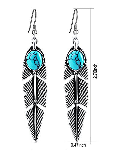 Women's Created-Turquoise Earrings Bohemian Compressed-Turquoise Jewelry Mother Gifts Pendant Metal Tribal Feather Tibetan Dangle Drop Earrings for Women | Compressed-Turquoise Jewelry,Mother Gifts,Pendant Metal Tribal Feather Tibetan Dangle Drop Earrings