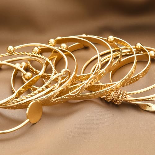 ÌF ME Gold Bangle Bracelets for Women, Indian Bangles Stackable Set, Multi Layer Textured 18K Gold Plated Chunky Bracelets Boho Jewelrys Set - style: B-12PCS adjustable Trendy bangles