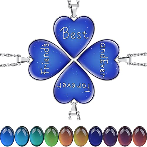 FM FM42 Temperature Sensing Color Changing Pendant Necklace with 19.29" Stainless Steel Rolo Chain - color: BFF Necklace Set, Pack of 4