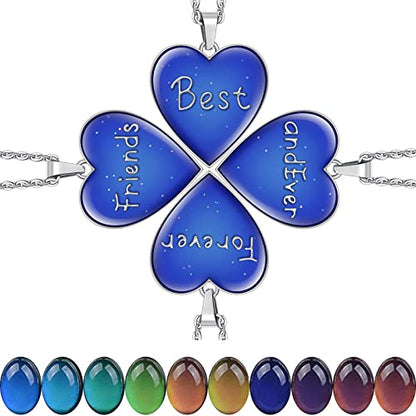 FM FM42 Temperature Sensing Color Changing Pendant Necklace with 19.29" Stainless Steel Rolo Chain - color: BFF Necklace Set, Pack of 4