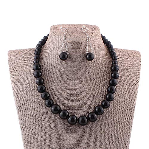 Handmade Faux Pearl Necklace and Clip on Earrings Jewelry Sets for Women Bib Choker Collar Necklace - color: Black-Necklace+Tassel Clip Earrings