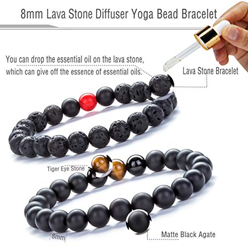 Men Women 8mm Tiger Eye Stone Beads Bracelet - color: A-2 Pcs Set 4-21003