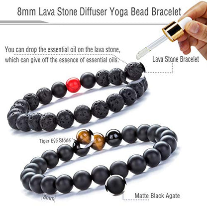 Men Women 8mm Tiger Eye Stone Beads Bracelet - color: A-2 Pcs Set 4-21003
