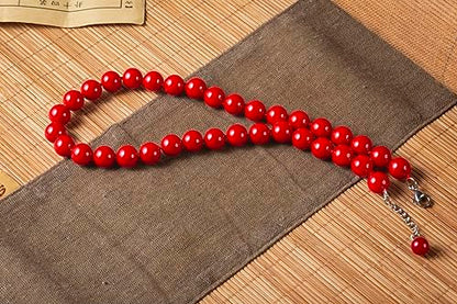 Red Hand Knotted Faux Pearl Jewelry Set for Women, Necklace Earrings | Glass Material, Gift, Party - style: 8MM 16inch Red