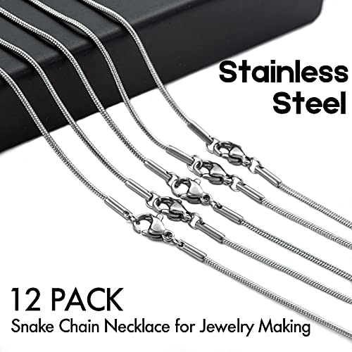 12 Pack Necklace Chains 24 Inches Stainless Steel Snake Chain Necklace with Lobster Clasps for DIY Jewelry Making, 1.2 mm - size: 24 Inches