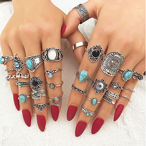 17IF Vintage Silver Knuckle Rings Set for Women Men, Chunky Boho Rings | Aesthetic Snake Grunge Stackable Gothic Ring Adjustable Y2K Punk Bulky Finger Alt of Rings, Stacking Flower Midi Ring Pack - style: 85