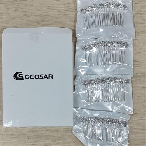 Geosar 4 Pieces Alloy Rhinestone Side Hair Combs Crystal Flower Clips Wedding Comb Bridal Jewelry Clips Combs French Hair Accessories for Women(Silver) - color: Silver