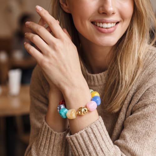Chunky Beaded Bracelet for Women-Boho Bold Acrylic Resin Stretch Bracelets Trendy Summer Beach Elastic Bangle Vacation Jewelry Accessories - color: Style 2-Colorful