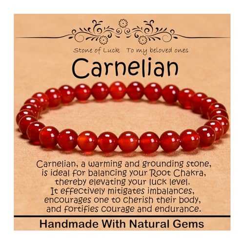 Natural Healing Gemstone Bracelet Handmade Yoga Stretch Elastic Bracelet Stress Relief Crystal Jewelry for Men and Women - color: Carnelian (Luck), size: 6mm