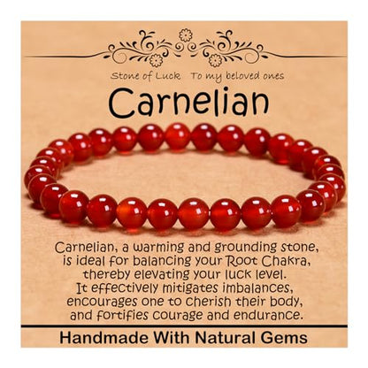 Natural Healing Gemstone Bracelet Handmade Yoga Stretch Elastic Bracelet Stress Relief Crystal Jewelry for Men and Women - color: Carnelian (Luck), size: 6mm