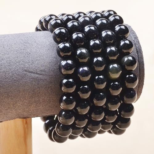 MASSIVE BEADS Handmade Yoga Stretch Elastic Bracelet Natural Stone Crystal Healing Power Energy Gifts for Unisex Adult 4mm 6mm 8mm 10mm - color: Black Obsidian(Pleasure), size: 10mm