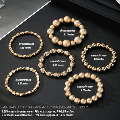 KISS WIFE Gold Beaded Bracelets for Women, Stackable Stretch Bracelet Set | 13 stretch bracelets combine polished gold-tone beads and faux pearls for stacked or individual everyday styling. - color: Gold Matte