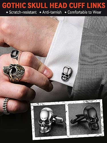 FaithHeart Mens Cufflinks, Norse Viking Tuxedo Shirt Cuff Links, Stainless Steel Cuff Links and Shirt Studs, Gift Box - style: 05. Skull Head-Silver