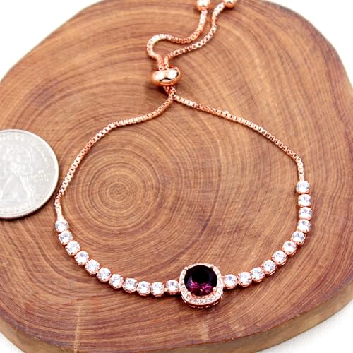 Sparkling CZ Tennis Bracelets for Women, Birthstone Slider Bolo Bracelets Trendy Birthday Valentine's Day Jewelry for Women Lady - color: Purple