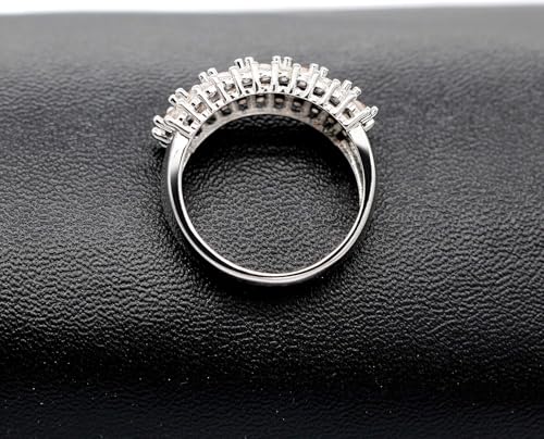 Uloveido Beautiful Women's 7 Stones Wedding Band Oval Cubic Zirconia Engagement Anniversary Rings J501 - color: Platinum-Champagne