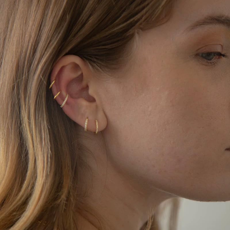 Small Hoop Earrings for Women, Stainless Steel Huggie Hoop earrings, 18G | 2/4/6 Pairs, 6mm/8mm/12mm Small Hoop Earrings, Lobe Helix Conch Tragus Daith Rook Cartilage Piercing Jewelry,Gold Silver - color: Golden-2 pairs-12mm