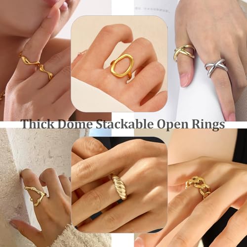 Chunky Stackable Rings Set for Women Non Tarnish Adjustable Open Stacking Knuckle Ring Chunky Joint Finger Midi Rings Pack Dainty Simple Statement Jewelry - style: A-12pcs