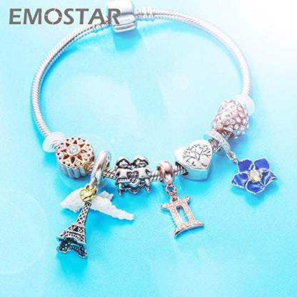 EMOSTAR Zodiac Sign Charms fits European Charm Bracelet – Rose Gold 925 Sterling Silver Necklace Pendant, 12 Horoscope Constellation Dangle CZ Birthstone Beads, Gifts for Women/Men/Birthday - color: Gemini (5.21 – 6.20)