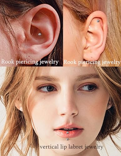 18Pcs Eyebrow Piercing Jewelry 16G Surgical Steel Curved Barbell Eyebrow Rings Butterfly Moon Vertical Labret Monroe Lip Belly Button Rook Daith Tragus Earrings for Women Men Gold Silver 10mm - color: Silver