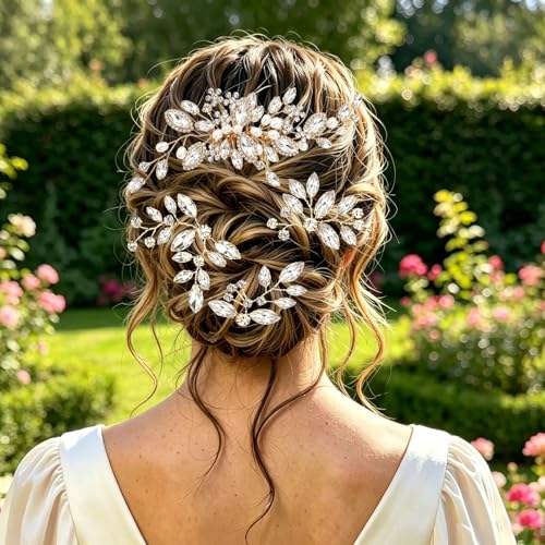 10 Pcs Gold Bridal Hair Pins Crystal Pearl Wedding Hair Combs, Rhinestone Hair Clips for Brides, Bridesmaids, Prom