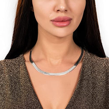 Savlano 925 Sterling Silver 7mm & 8.5mm Herringbone Flat Snake Magic Chain Necklace for Women & Men with a Gift Box - Made in Italy - style: 7mm