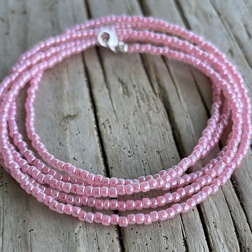 Kathy Bankston Handmade Impatiens Pink Seed Bead Necklace, Thin 1.5mm Single Strand